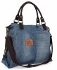 Włoska Torebka Shopper Bag 571 Jeans/Czekolada